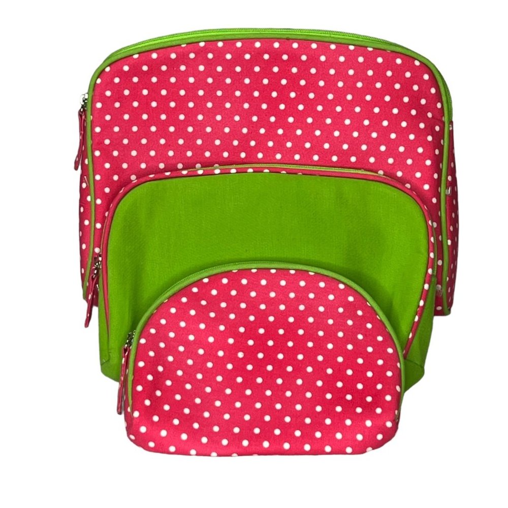 Once Upon A Rose Cosmetic Zip Closure Pouch Set Of 3 Pink Green Polka Dot Bags - Picture 1 of 11